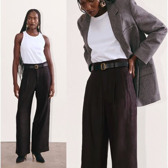 Neiman Marcus 4 Collectible Gold 100% LINEN Wide Leg High Waist Pants $290 Black - Picture 1 of 8